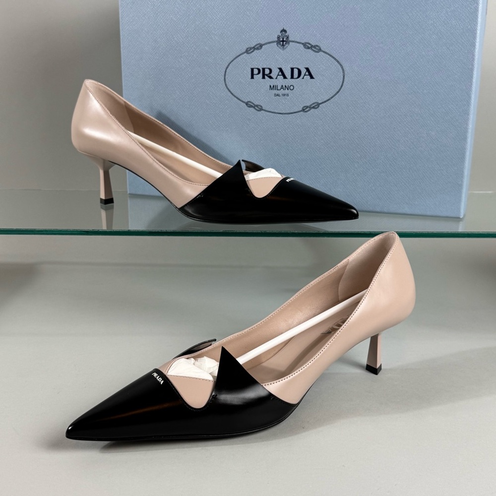 Prada Women's Two-Tone Black and Cream Heels